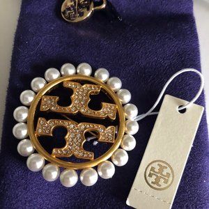 Tory Burch Gold Miller Pavé Pearl Brooch